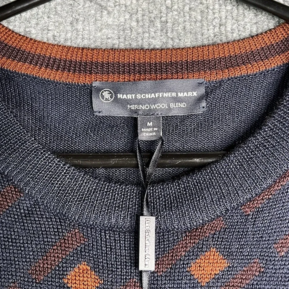 Hart Schaffner Marx Sweater Merino‎ Wool Blend Men's M Geometric Casual Preppy